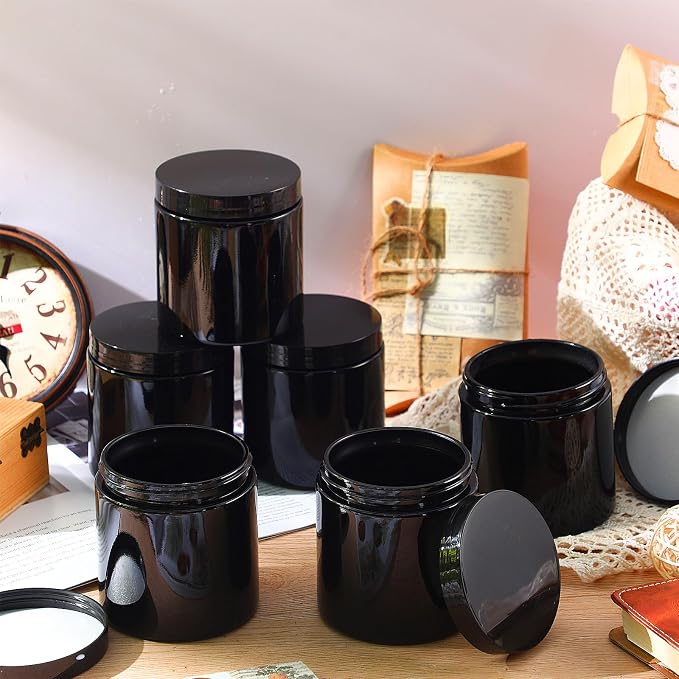 Norme 24 Pieces 16 oz Glass Jars with Lids Empty Storage Containers Leakproof Round Cosmetic Jars for Storing Lotions Powder Ointments Making(Black)