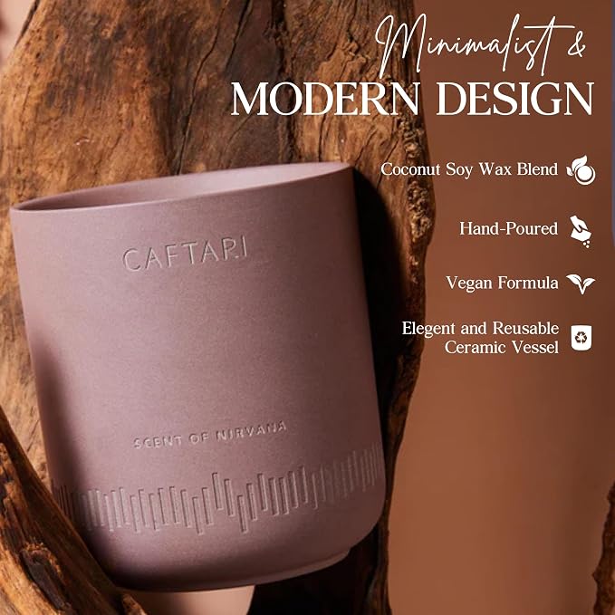 CAFTARI Scent of Nirvana Scented Candle for Women & Men | Oudh and Cedarwood | Non Toxic Candle | Premium Soy Coconut Wax Blend | Vegan Aromatherapy | Elegant Ceramic Jar | Luxury Gift | 10.5 oz