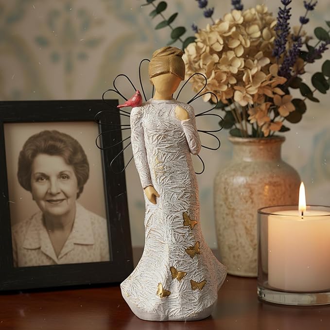 NAN ZAI NAN FANG Sympathy Angel Figurines for Loss of Loved Ones Angel Statues Home Decor Serenity Prayer Gifts for Women Resin Sculpted Hand-Painted Figure Bereavement Gift Praying Hands Statue
