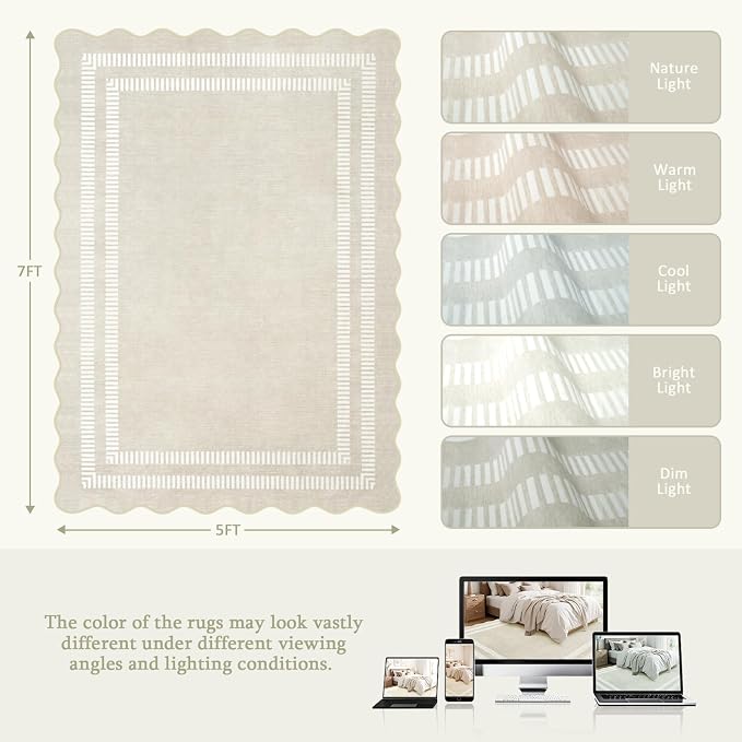Area Rugs 5x7 Living Room Washable Modern Rug, Neutral Beige Soft Non Slip Rugs Ultra-Thin Indoor Carpet for Bedroom Dining Room Nursery Home Office