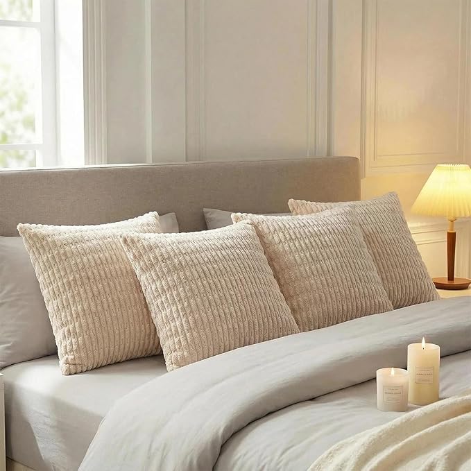 Fancy Homi 4 Packs Decorative Throw Pillow Covers for Living Room Couch Bed, Modern Farmhouse Boho Home Décor Accent Cushion Case, 26" x 26" (Pack of 4), Tan