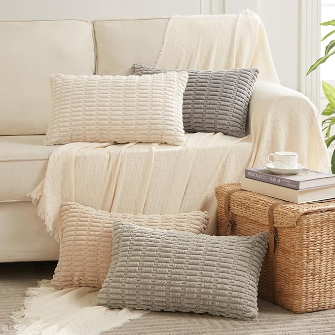 Fancy Homi 4 Packs Decorative Throw Pillow Covers for Living Room Couch Bed, Modern Farmhouse Boho Home Décor Accent Cushion Case, 28" x 20" (Pack of 4), Neutral