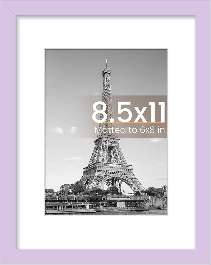 upsimples 8.5 By 11 Picture Frame, Display Pictures 6x8 with Mat or 8.5 x 11 Without, Wall Hanging Photo Frames, Purple, 1 Pack