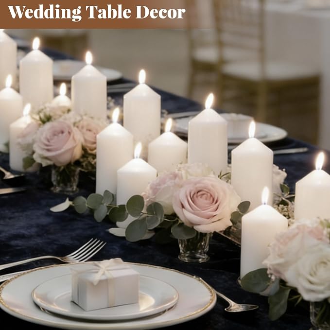 36 Pcs White Pillar Candles Bulk Set | Unscented Dripless Smokeless Wax Candles | 3 Assorted Sizes: 2x3, 2x4, 2x6 for Weddings, Hurricane Vases, and Centerpieces