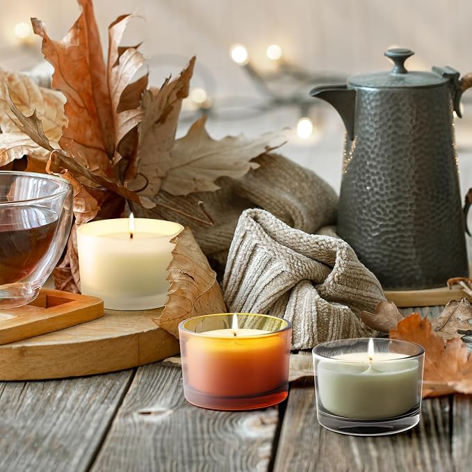 SHOWIN Thick Candle Jars for Making Candles 16 Pcs, 4 OZ Empty Jars with Wood Lids for Candle Making, Sample Container - Dishwasher Safe, Frosted Gray
