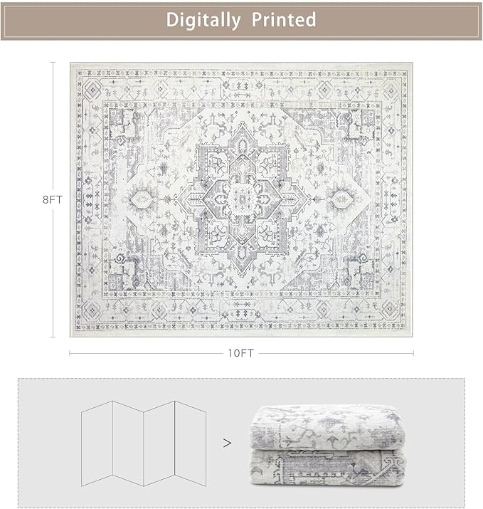 Srugn Area Rug 8x10 Washable Area Rugs for Living Room,Bedroom, Dining Room- Ultra Soft Non-Shedding Faux Wool Retro Rugs,Large Vintage Carpets with Non Slip Rubber Backing for Farmhouse Home Office