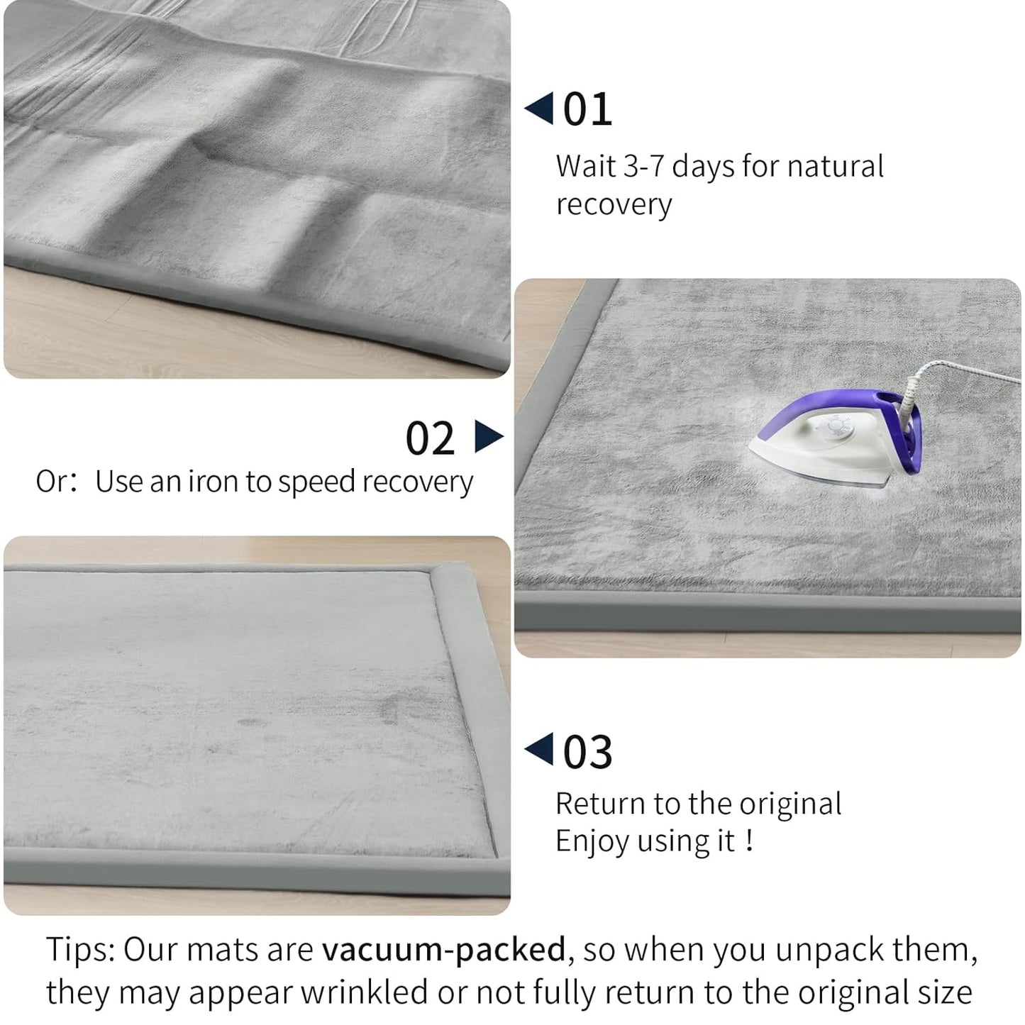 ACOMOPACK Baby Play Mat for Floor 1.3" Thick Memory Foam Play Mat 79"×157 Tummy Time Crawling with Non-Slip Bottom for Living Room,Nursery,Soft Velvet Playpen Mats for Kids,Infants（Light Grey）