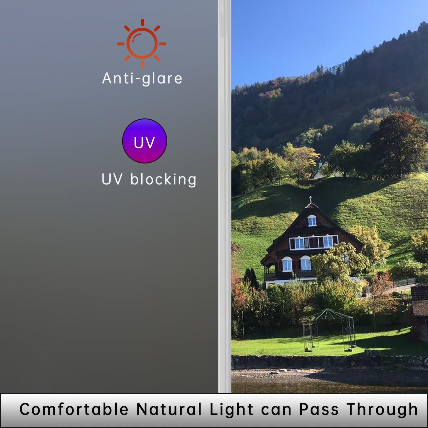 Frosted Glass Window Privacy Film Decorative, Bathroom Privacy Film for Glass Windows Cover, Static Cling, Removable, Reusable, Anti-UV, Anti-Glare, Heat Blocking,Gray,23.6X196.9Inch