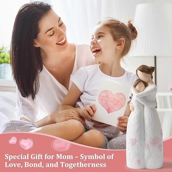 Mother Daughter Hug Figurine – Handcrafted Resin Collectible, Sentimental Gift of Love for Mom Birthday, Mother’s Day, Thanksgiving, Christmas, Emotional Home Décor, White