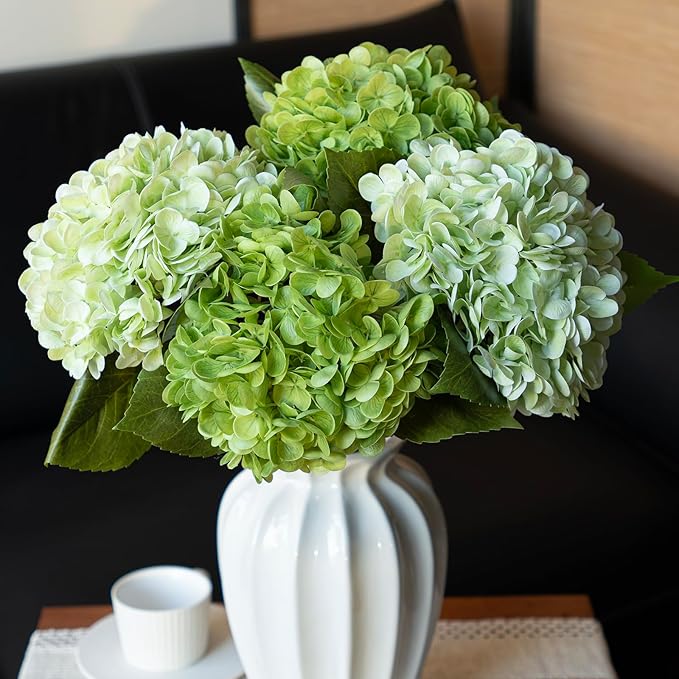 DUYONE 4PCS Artificial Flowers Large Hydrangeas Flowers Latex Bouquet for Wedding Bridal Office Home Party Decoration (2Pcs Green+2Pcs Light Green)