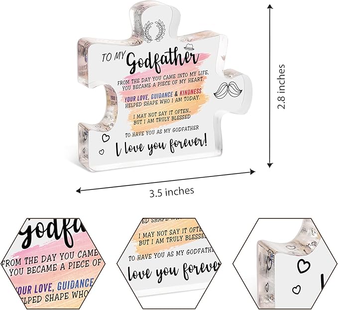 To My Godfather Puzzle Piece Decor, Meaningful Thank You Gift for Godfather from Godchild, Baptism Confirmation Gift, Birthday Christmas Appreciation Keepsake