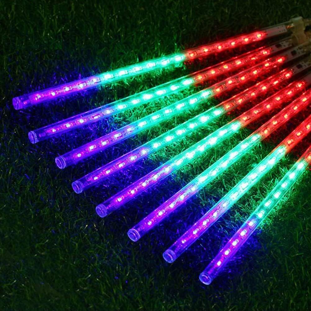 Christmas Lights Outdoor Tree Cascading Icicle Lights 12 inch 8 Tubes Shooting Star Waterfall Meteor Shower Falling Rain Light for Holiday Decorations Wedding Party New Year (Multi Color)