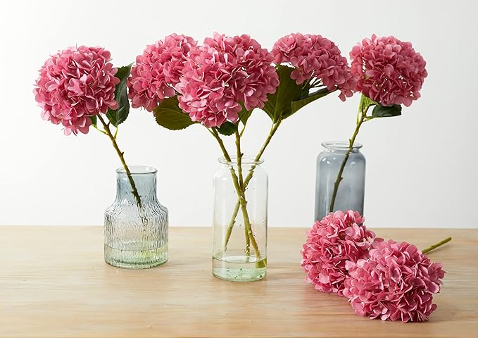 PARTY JOY 5PCS 15.4In Artificial Hydrangea Silk Flowers Bouquet Faux Hydrangea Stems for Wedding Centerpieces Home Decor