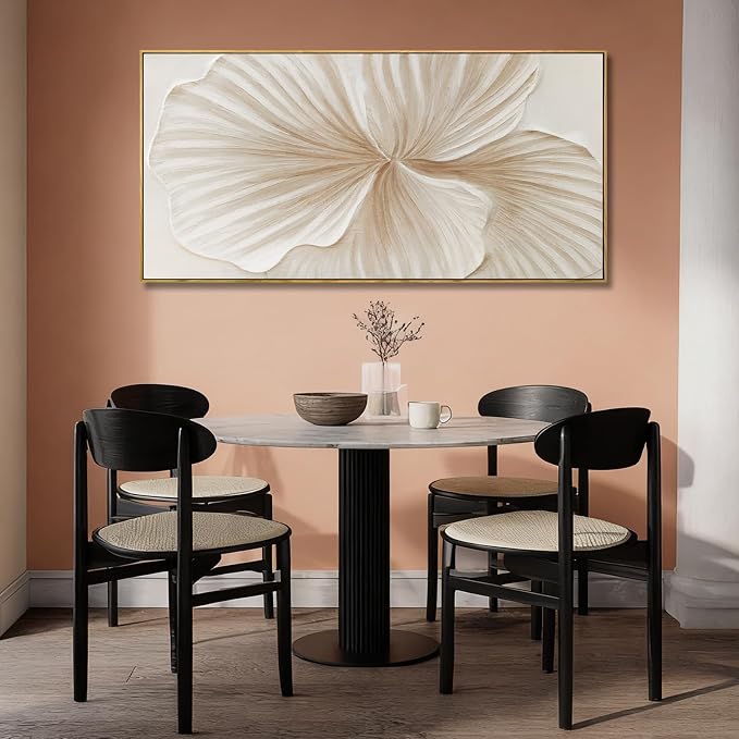 Framed White Floral Wall Art Hand Painted Textured Canvas Wall Art Modern Minimalist Abstract Flower Artwork for Living Room Bedroom Office 24x48 Inch