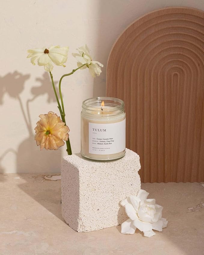 Brooklyn Candle Studio Tulum Jar Candle - Luxury Scented Candle, Vegan Soy Wax, Hand Poured in The USA, 50 Hour Slow Burn Time - 7.5oz