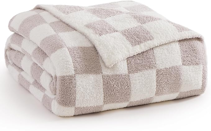 WRENSONGE Soft Checkered Throw Blanket for Couch-Cozy Warm Knitted Blankets | Lightweight Warm Fluffy Decor for Women, Mom, Her & Girls, Sofa, Chair, Bed, 50x60in,Taupe