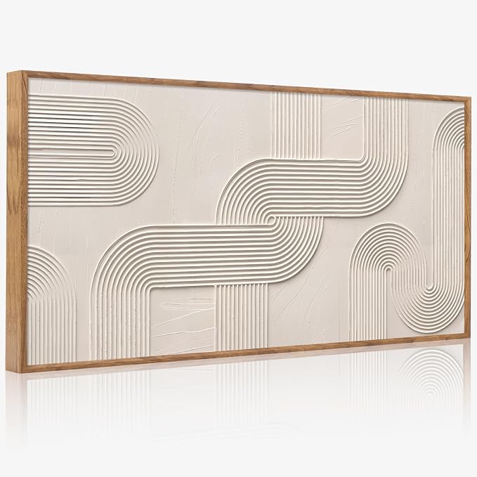 CHDITB 3D Textured Geometric Arch Impasto Relief Curved Line Framed Canvas Wall Art Set, Neutral Earth Tone Minimalist Wall Decor, Modern Art Prints for Living Room Hallway Bedroom Decor 40"x20"