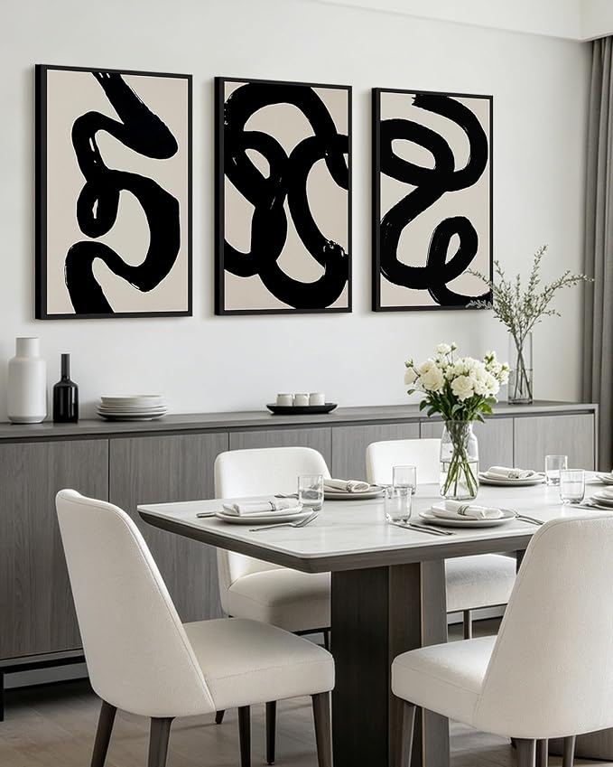 PHOPAGO Black Abstract Modern Framed Wall Art Large 16x24in Ink Wash Minimalist Thick Black Lines Paints Artwork Bedroom Living Room Home Decor - Black Framed