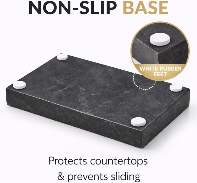 Natural Marble Tray, Black, 10" x 6", Rectangular | Bathroom Vanity Desktop Organizer, Stone Material, For Coffee Table Dresser Nightstand