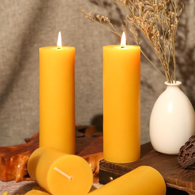 Beeswax Pillar Candles,6 Pack Yellow Pillar Candle,60 Hours Each, 2x6 Inch | Beeswax,Cotton Wick,Organic,Natural,Non-toxic,Unscented,for Home Decor,Fireplace,Emergency,Vigil,Dining,Wedding,Prayer