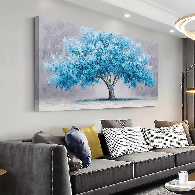 Ggaafet Blue Tree Wall Art for Living Room Canvas Oil Painting Prints Beautiful Tree of Life Art Deco Modern Artwork Office Bedroom Family Dining Room Decor Large
