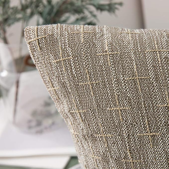 MIULEE Pack of 2 Decorative Burlap Linen Throw Pillow Covers Modern Farmhouse Pillowcase Rustic Woven Textured Cushion Cover for Sofa Couch Bed 18x18 Inch Light Brown