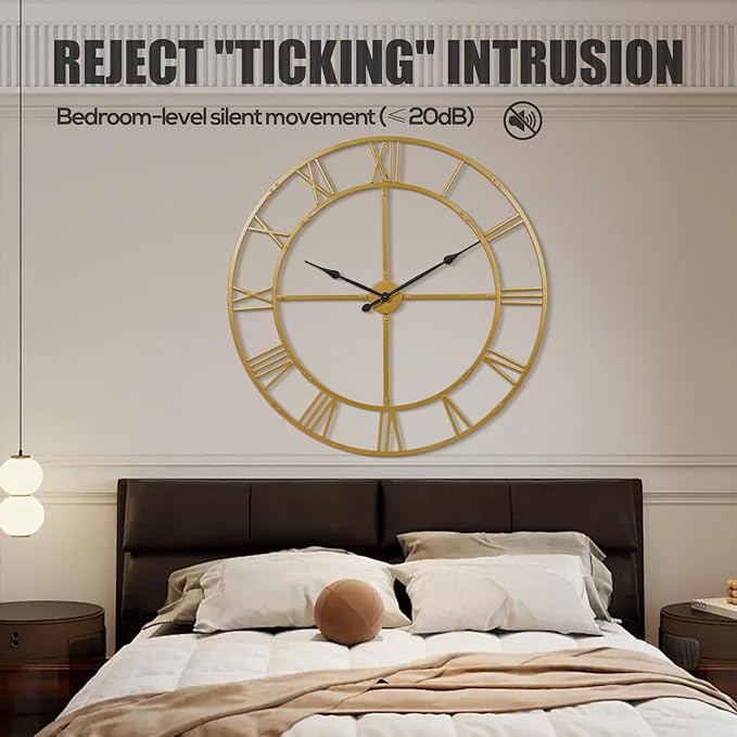 Large Wall Clock for Living Room Decor – 40 Inch Knocked-Down (KD) Silent Non-Ticking Modern Farmhouse Wall Clock, Oversized Decorative Metal Roman Numeral Clock