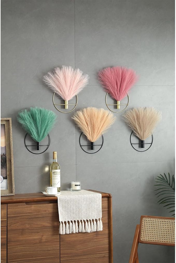 Pretty Jolly Boho Wall Decor Pampas, Wall-Mounted Metal Wall Art, Hanging Artificial Plant, Wall Decor for Living Room, Bedroom, Bathroom, Office, Dorm, Modern wall Decor (2 Pack)