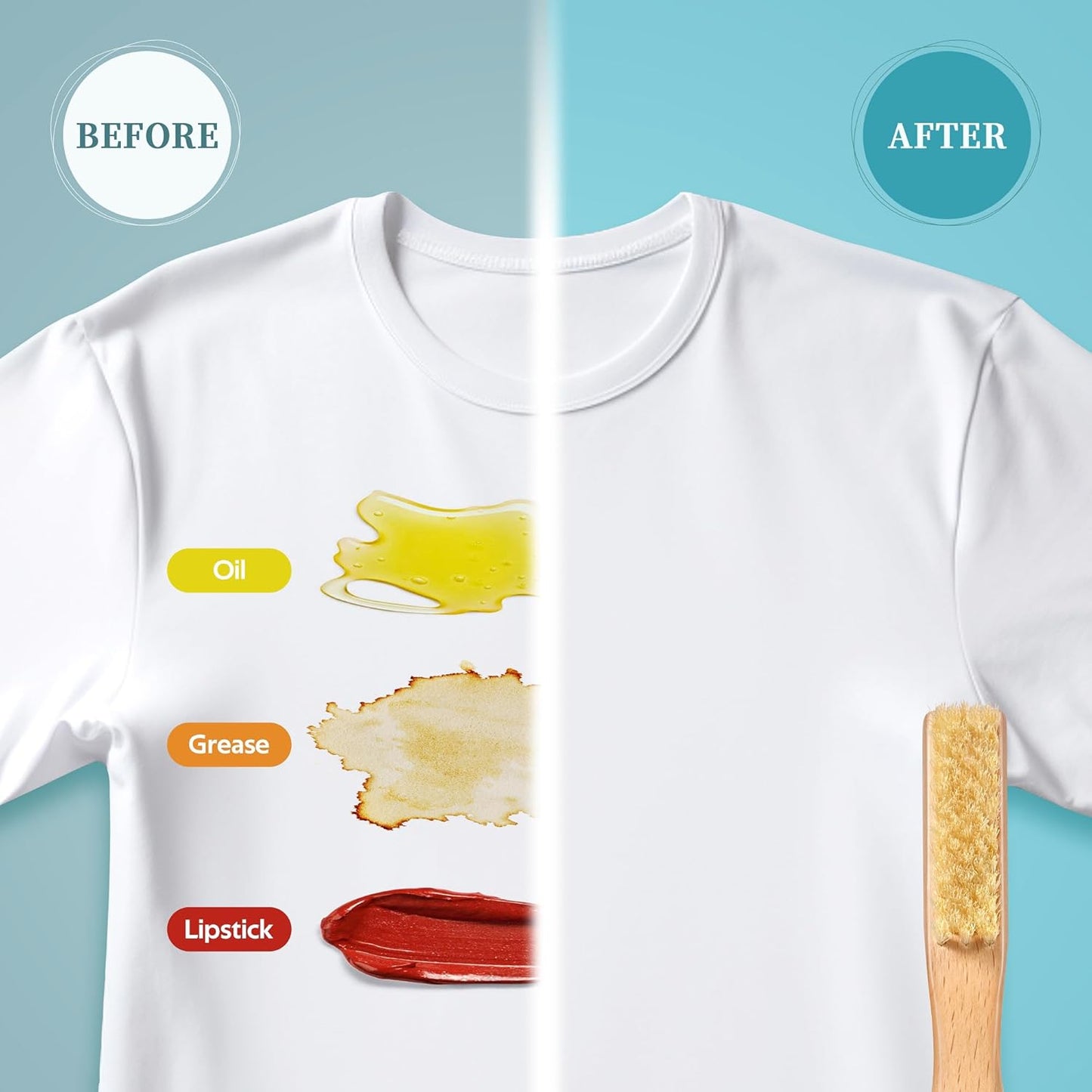 BFWood 2PCS Laundry Stain Brush - Natural Soft Boar Bristles, Removes Tough Stains from Delicate Fabrics Like Knits, Cotton, and Linens, Gentle on Fabrics, No Damage