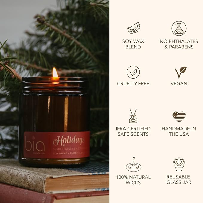 Holiday, Spruce Berry Orange Clove Soy Candle, Cinnamon Pine Vanilla, Perfume-Inspired, High Fragrance Load, Lead-Free Wick, Reusable Glass Jar, Warm Spiced, 7 oz