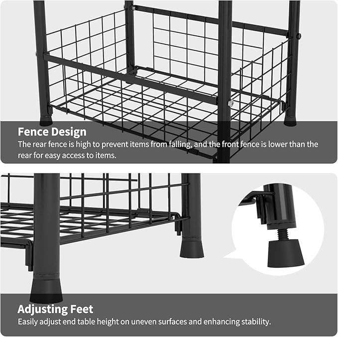 PROXRACER 3-Tier FreeStanding Open Shelf,Bathroom Organizer Shelves Unit with Adjustable Feet, Metal Steel Storage Tower Organizer Rack Basket Cart for Bathroom, Living Room, Balcony, Kitchen