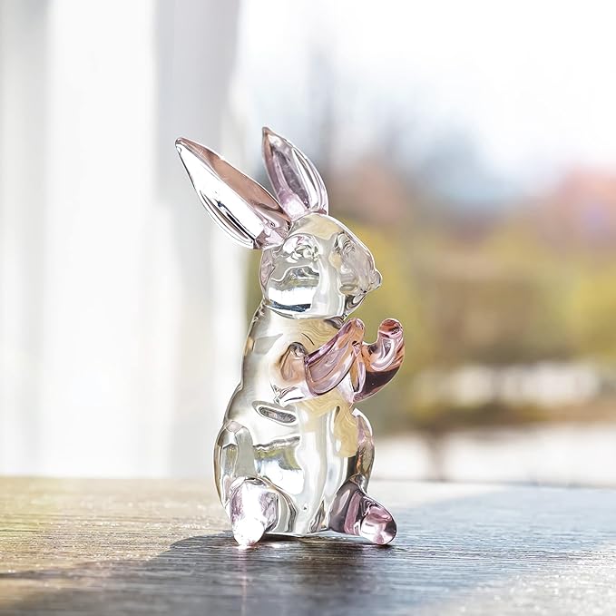 HDCRYSTALGIFTS 3.5inch Crystal Rabbit Bunny Figurine Collectibles Spring Easter Bunny Decorations Glass Art Animal Paperweight Easter Home Decor Creative Gift