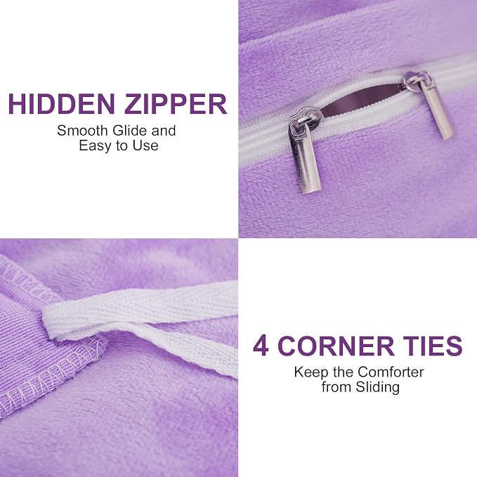 Fluffy Plush Purple Duvet Cover Set King Size, Luxury Ultra Soft Velvet Fuzzy Comforter Cover Bed Sets 4Pcs(1 Faux Fur Duvet Cover + 2 Pillow Cases + 1 Pillow Cover) Zipper Closure (King, Purple)