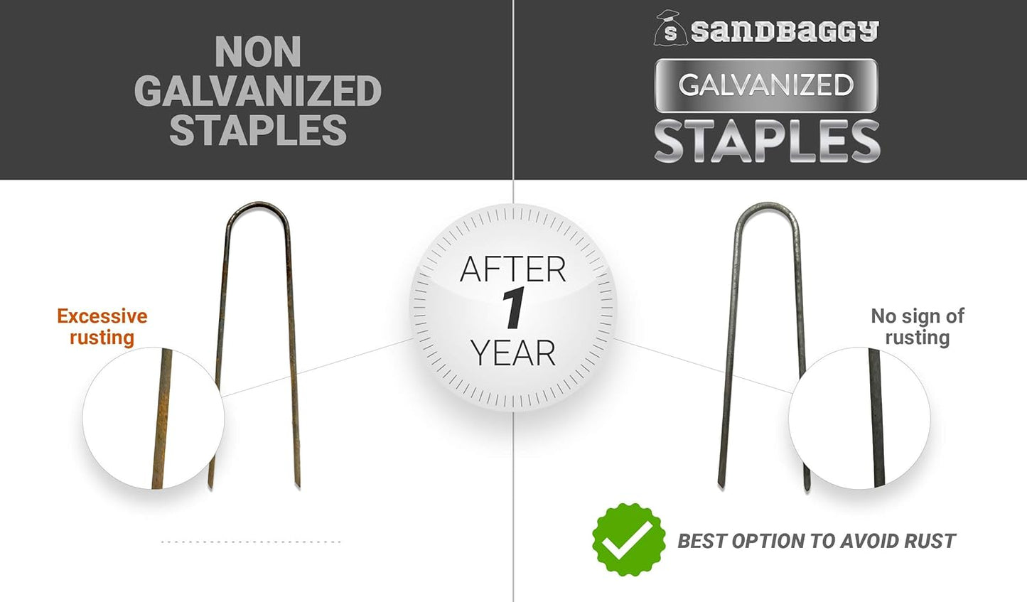 Sandbaggy Galvanized 6-Inch Landscape Staples ~ 9 Gauge Steel - Fabric Pins, Garden Earth Stakes, Ground Cover, Fence Anchors, Lawn Nails ~ Trusted by Organic Farmers Across The USA (200 Staples)