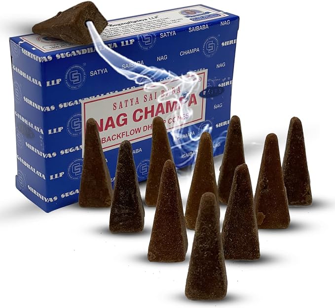 Nag Champa Backflow Incense Cones for Waterfall Aromatic Smoke Fountain Haze Falls and Mat Bundle - Pack of 6