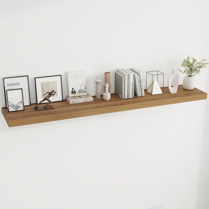 Dreamland 72Inch Walnut Floating Shelves 9.8" Deep Wall Mounted Set of 2 | Wall shelves for bathroom, bedroom, Living Room, kitchen, deep wall mount wood storage display for home decor 72" x 9.8"