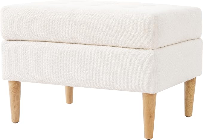 Christopher Knight Home Dalla Boucle Upholstered Ottoman Coffee Table, Small Living Room Sofa Footrest, Wooden Rectangular Ottoman Footstool, Guest Extra Seat, Ivory