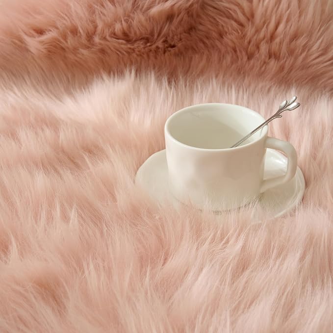 Premium Genuine Sheepskin Area Ruge - Real Wool Fur Shaggy Carpet | Fluffy Soft Natural Lambskin Rug Seat Chair Covers for Couch Sofa Bedroom Living Room(Pink,2×6 Feet Sheepskin)