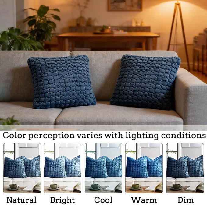 Pillow Cover 26x26 1 Piece Velvet Large Euro Sham Decorative Farmhouse Cushion Covers Soft Bubble Texture for Couch Sofa Bedroom Living Room,Blue