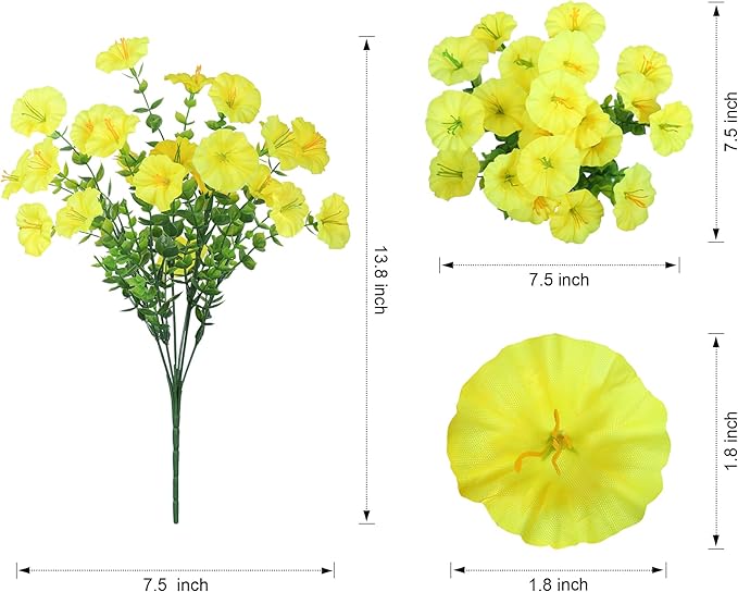 HyeFlora Artificial Flowers for Outdoors Fake Plants Outside Decoration, 12 Bundles Silk Colorful Morning Glory with Eucalyptus UV Resistant Realistic Faux Flowers for Planter Porch Patio Yard Garden