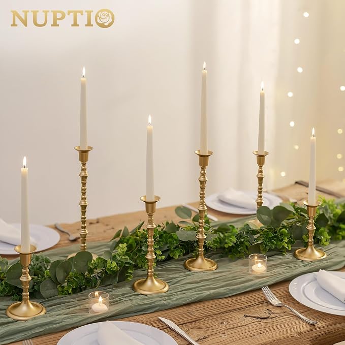 Nuptio Gold Candle Holders for Candlestick: Set of 6 Tall Taper Candle Stick Holders for Fall Thanksgiving Christmas Living Room Fireplace Dinner Table Cafe Table Decor