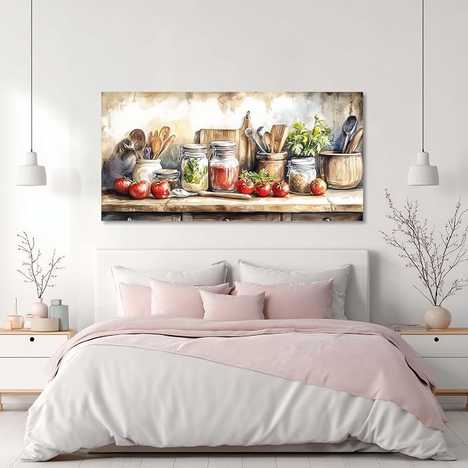 Ggaafet Watercolor Still Life Wall Art for Bedroom Canvas Painting Prints Food Tableware Art Deco Vintage Artwork Office Kitchen Dining Room Decor