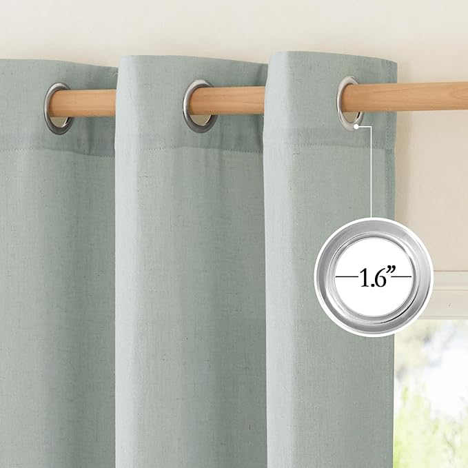 NICETOWN Linen Sage Green Window Curtains 84 inches Long, Grommet Thick Linen Blend Window Treatments Privacy Assured with Light Filtering for Bedroom/Living Room, W42 x L84