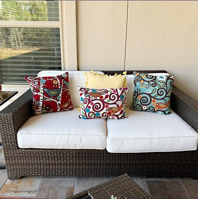 Lumbar Cushion Cover Hand Embroidered Wool 13x21 (Cream Birds Lumbar Pillow Cover)