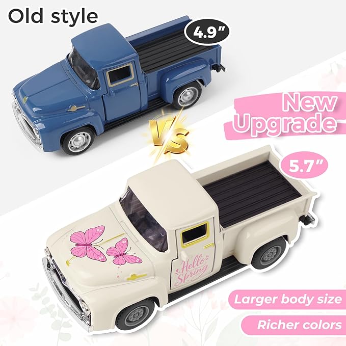 Spring Butterfly Truck Decor, Pink Spring Floral Truck Decorations for Home Indoor, Mini Wildflowers Truck Tiered Tray Decor, Rustic Farmhouse Kitchen Tabletop Decorations for Office