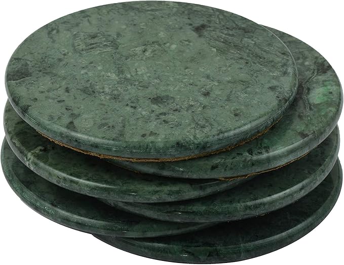Marble Stone Coasters Mirror Polished Best Marble Stone Coasters with a fine Color and Solid Build Material (6 Pack, Green)