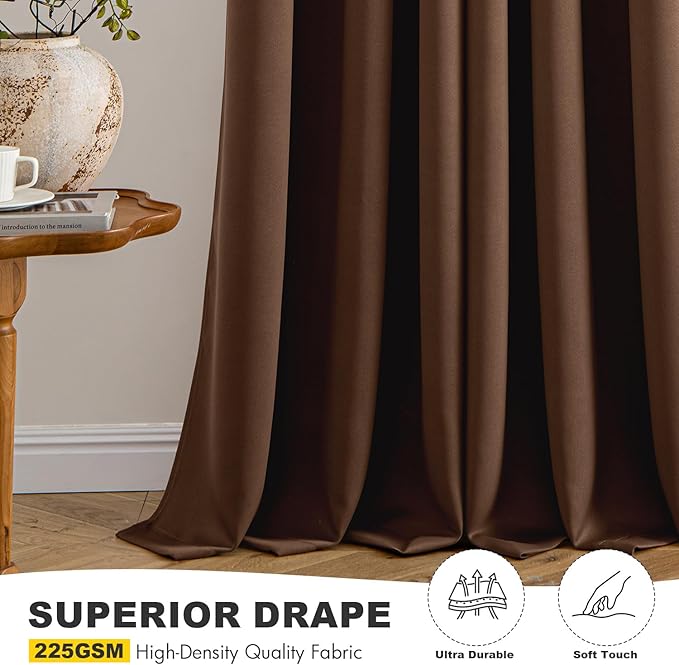 MIULEE Cappuccino Brown Blackout Curtains for Bedroom Living Room 63 Inches Long 2 Panels, Thermal Insulated Room Darkening Drapes Grommet Noise Reduction Light Blocking Window Treatments 50x63 Inch