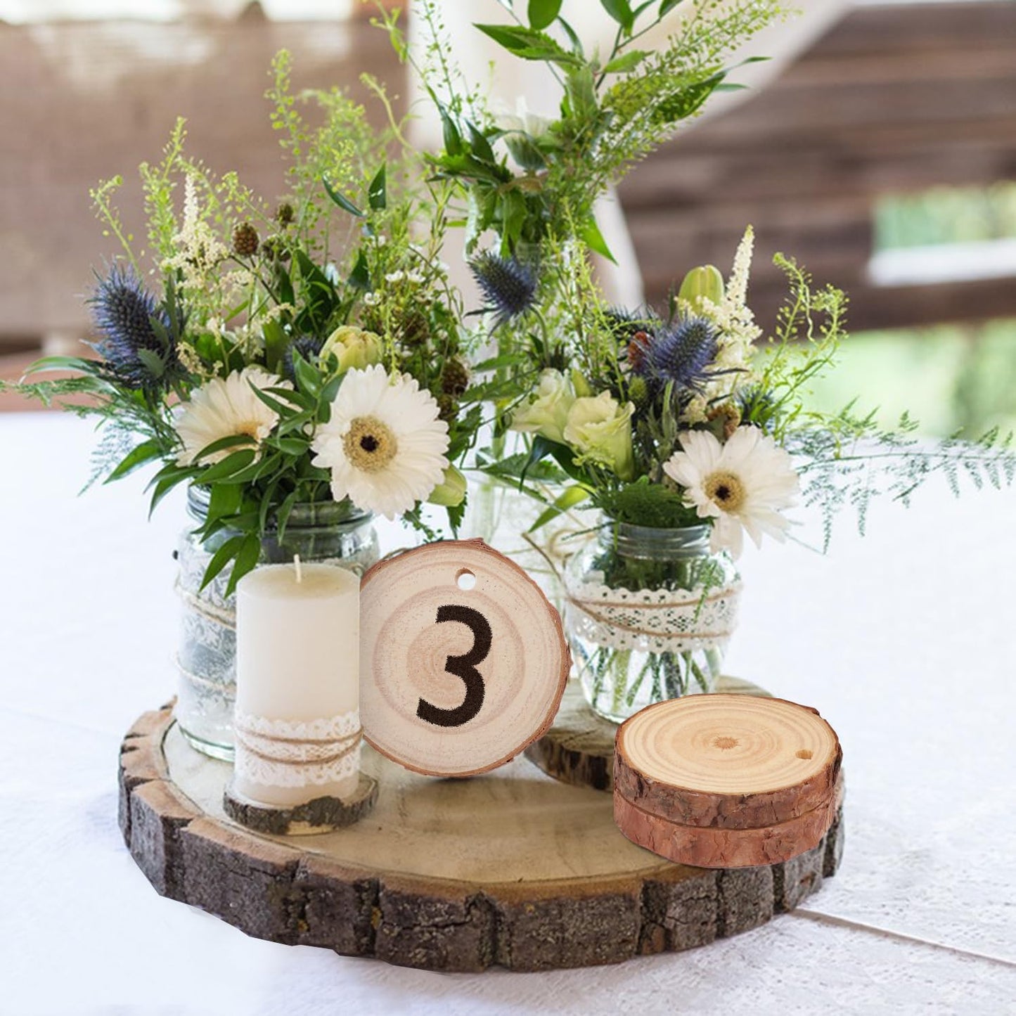 80 PCS 2.4-2.8 Inch Small Wood Slices with Hole, Mini Wood Slices with Rope for DIY Arts Craft Christmas Ornaments