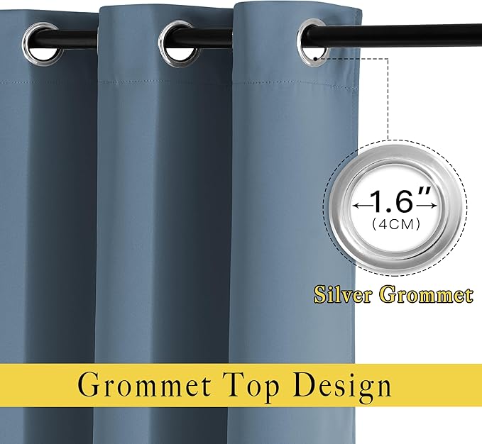 NICETOWN Smoky Blue Blackout Curtains for Bedroom - Triple Weave Grommet Top Thermal Insulated Window Treatment Light Blocking Drapes for Cafe/Home Office, W46 x L54, Set of 2