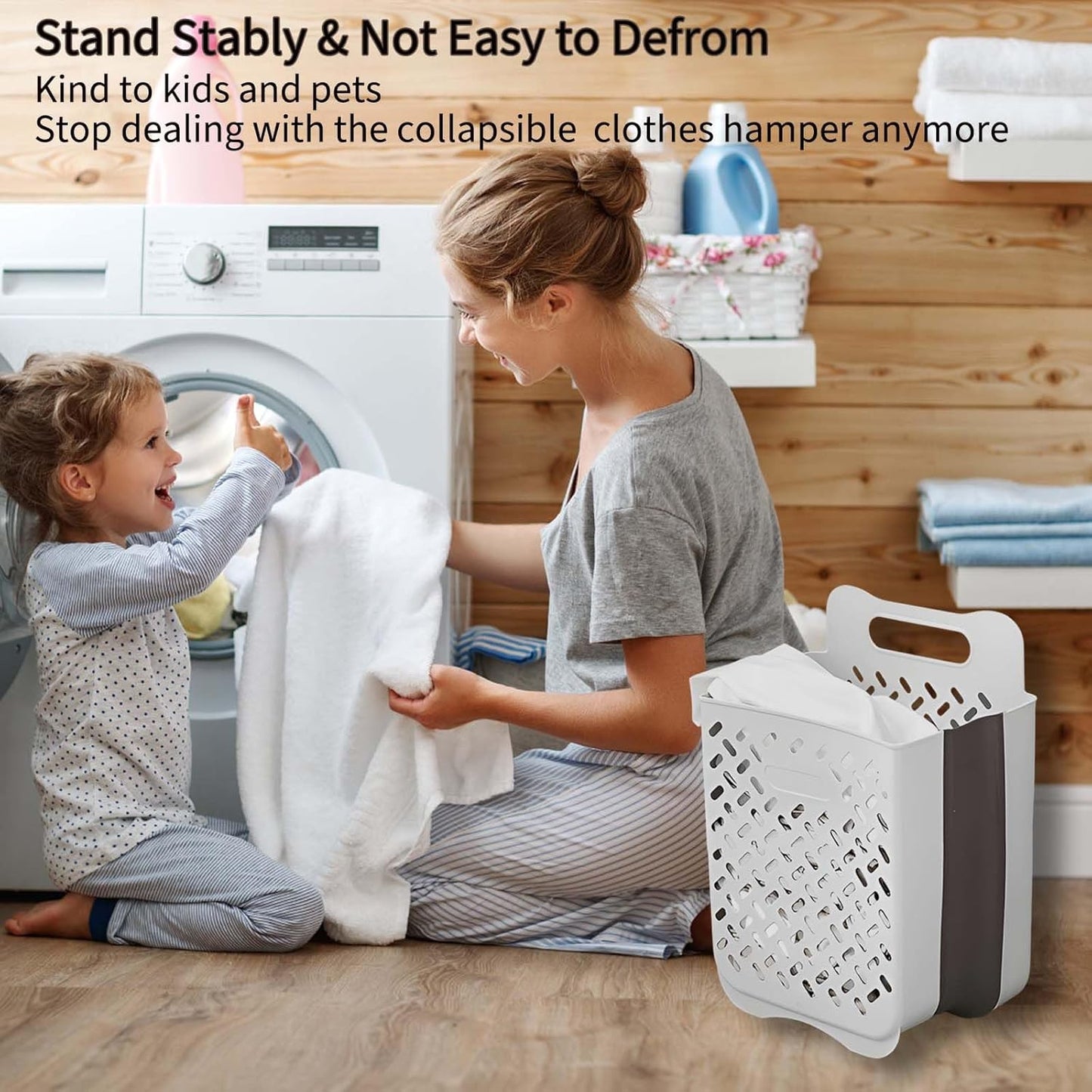 Plastic Foldable Laundry Basket with Handle, 42L Wall Mounted Laundry Hamper Freestanding Dirty Clothes Hamper, Collapsible Laundry Baskets Pop Up Hamper Storage Container for Snacks Dolls